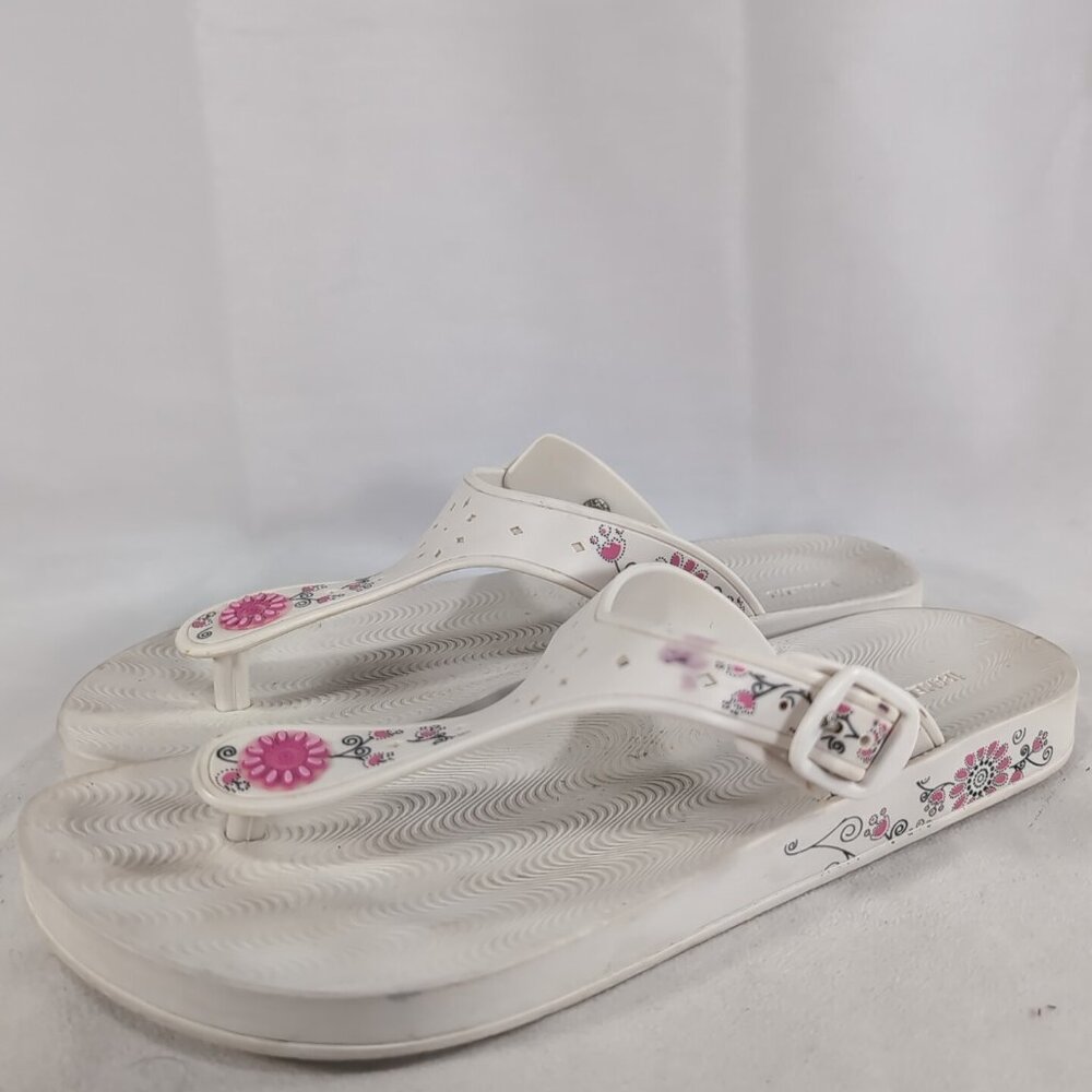Grendene Ipanema Womens 9 38 White Floral Sandals Flip Flops Thong Pink Anatomic